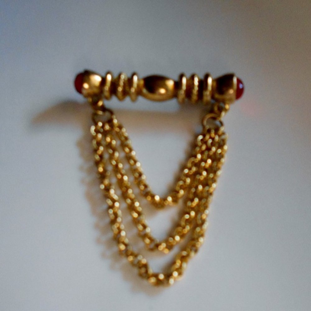 Vintage Double Ruby End Cabs Collar Chatelaine